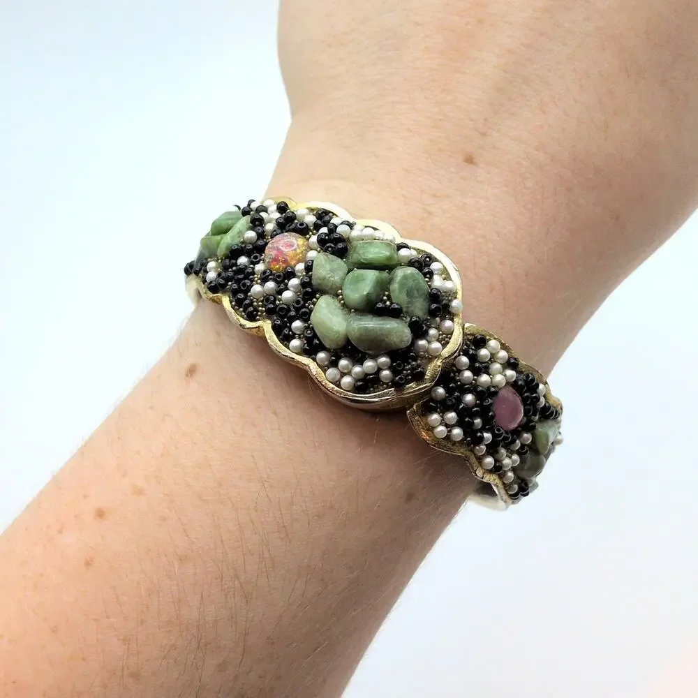 Vintage Norman Hidden Dial Beaded Clamper Bracelet Watch *As Is - Non Working